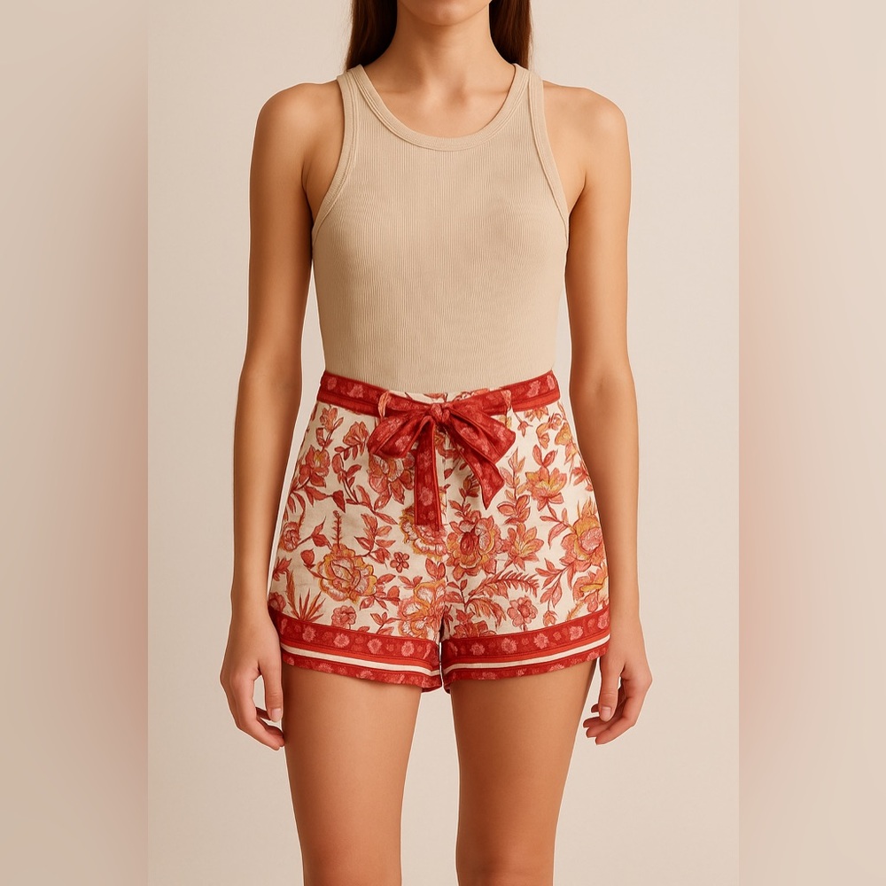 🔥 Closet Sale! Zimmermann-Inspired | Rachel Zoe Cream & Red High-Waist Shorts